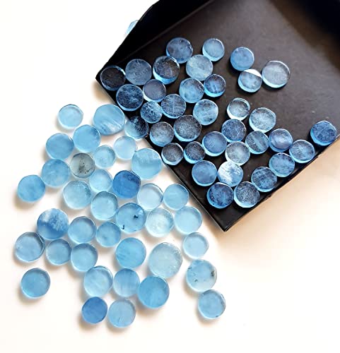 Aquamarine Gemstone Flat Back Coin Shape Beads 15 Pieces Size - 6 To 7 Mm Approx. | Loose Gemstone Smooth Beads For Jewelry Making [Gsku-39] #TOP4