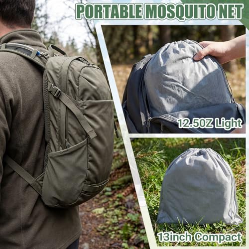 Image of 2 Pcs Large Pop up Mosquito Tent Portable Foldable Mosquito Bug Net for Bed Camping Travel Patio Outdoor 78 * 31 * 22 Inch Bug Netting Mesh Tent Canopy for Adults Bedroom, Green