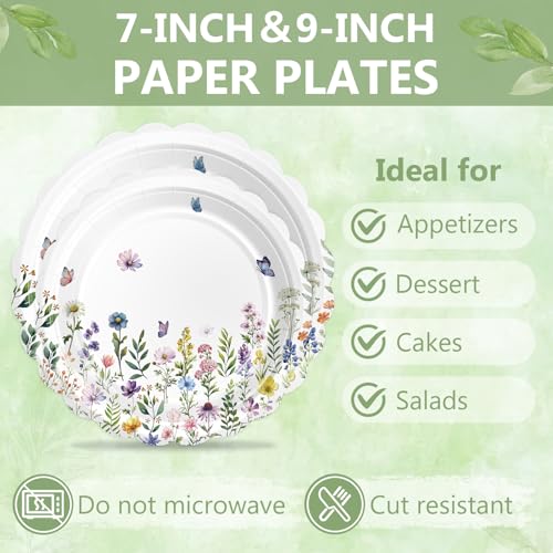Image of 100 Pcs Wildflower Paper Plates and Napkins Disposable Set for Party