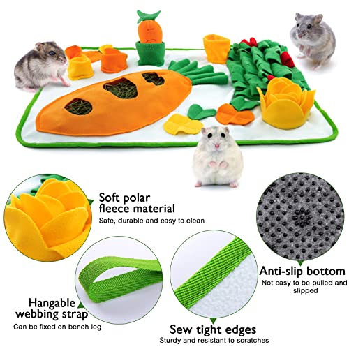 Image of 20 inch x 24 inch Rabbit Foraging Mat with Carrot Toy- Polar Fleece Pet Snuffle Pad with Fixing Handle- Funny Interactive Nosework Feeding Mat- Rabbit Hay Feeder Mat for Rabbits Bunny Guinea Pigs Ferrets