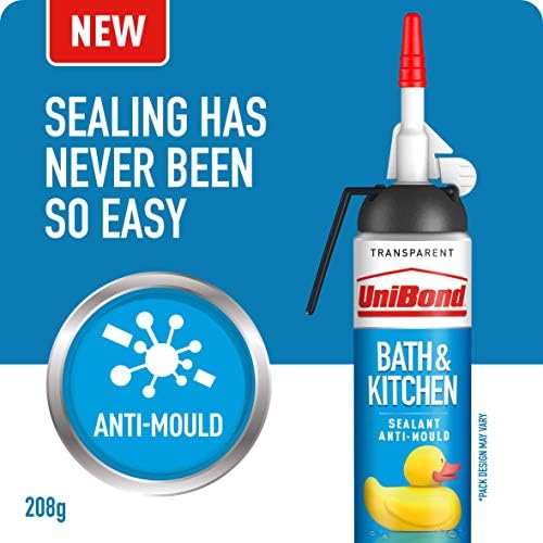 UniBond 2646327 Bath & Kitchen Sealant, Mould Resistant Transparent Silicone Sealant, 1x208g & 2079356 Anti-Mould White, Waterproof Mould Protection Kitchen & Bathroom Sealant, 1 x 274g Cartridge