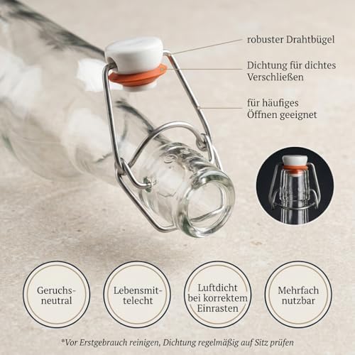 gouveo Lot de 20 bouteilles rondes en verre avec bouchon pivotant - bouteille à bouchon pivotant 750 ml à remplir - bouteille à bouchon pivotant pour limonade, jus et spiritueux (BFR750) – vue 4