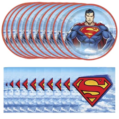 Décorations Superman pour anniversaire kit table de fête 16 personnes