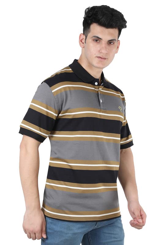 Image of Particle Men's Plus Size Big Size Cotton Polo Collar T-Shirt | Relaxed Fit Striped Half Sleeve | 100% Cotton 210 GSM | Smart Casual | Sizes 2XL-6XL | Breathable Summer Wear