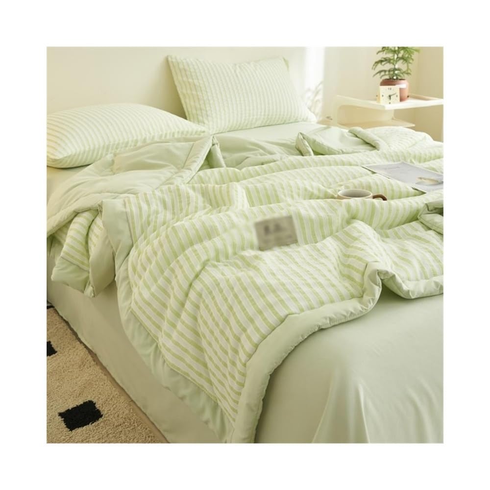 Zestaw poszewek na kołdrę Japoński styl w paski letnia kołdra 1 sztuka lekka oddychająca sprana bawełniana kołdra klimatyzacyjna Pościel (Light Green, 180x200cm)