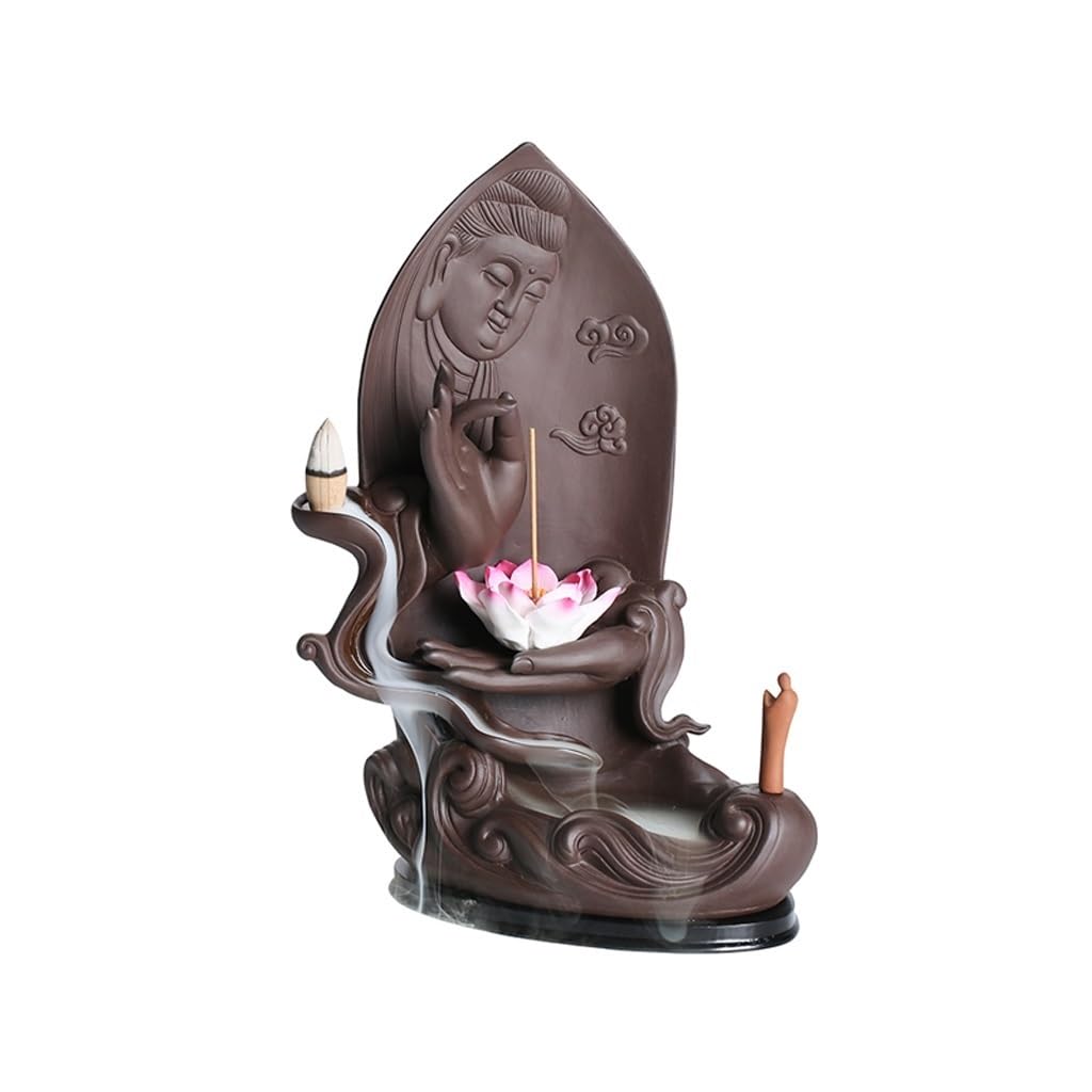 Incense Holder Base Bergamot Lotus Incense Burner Guanyin Blessing Lucky Feng Shui Decoration Waterfall Backflow Holder Ornaments