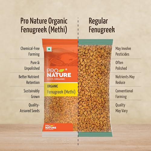 Image of Pro Nature 100% Organic Fenugreek Seeds - 200g | Whole Natural Sabut Methi Dana | Chemical-Free & Unpolished | Ideal for Cooking & Health Benefits (Pack of 3)