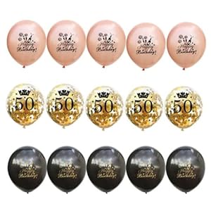 DIWULI Happy Birthday Luftballons Zahl 50, Konfetti Latex-Ballons Gold Rose-Gold Schwarz, Zahlen-Ballons, Zahlen…