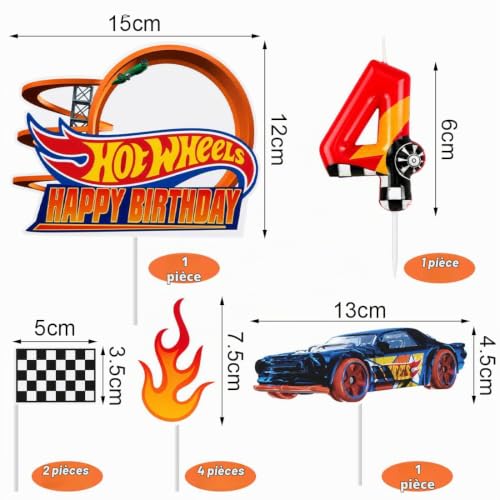 Cars Bougie d'Anniversaire 4 ans Garcon,Automobile Bougies 4 Gâteau Topper,Cupcakes pour Decoration Anniversaire Cars Voitures de Course pour Gâteaux – vue 2
