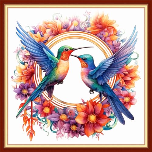 Image of Dooxvey Cross Stitch Kits for Adults Stamped Full Range of Embroidery Starter Kits for Beginners 11CT Printed Cross Stitch Patterns Needlepoint Kits Stamped Crossstitching-Hummingbird 18x18 inch