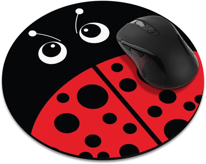 Non-Slip Round Mousepad, FINCIBO Red LadyBug Mouse Pad for Home, Office and Gaming Desk