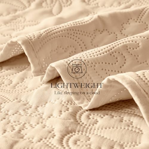 Juego de ropa de cama individual beige akkialla con colcha de microfibra moderna y funda 8