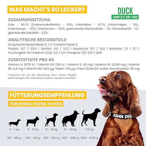John Dog Hundenassfutter Pure Black Ente - Premium Getreidefreies Hundefutter mit 96% Fleisch - Monoprotein Nassfutter für ausgewachsene Hunde 6 x 800g