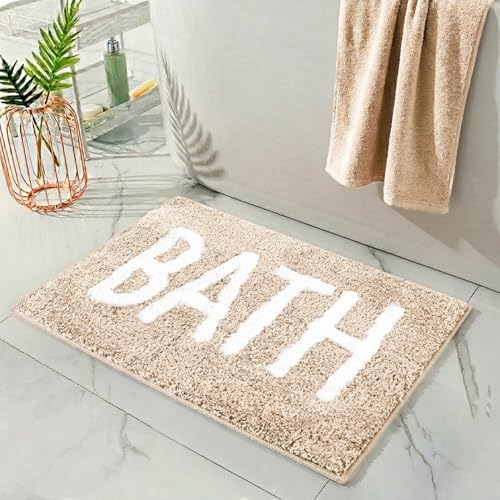 Image of Bathmat 1200 GSM Microfiber Machine Washable and Quick Dry Bathroom Mats for Bathroom /Kitchen /Livin Room /Home /Office /Entrance (38cm x 58cm, Pack of 1) Cream