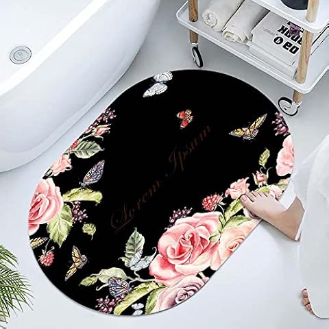 Super Absorbent Diatomaceous Earth Stone Bath Mat,Adorable Peony Flower Quick-Drying Bathroom Carpets,Non Slip Bathtub Floor Mat，Easy to Clean, Simple Kitchen Doormat(Oval 40×60cm) Cover
