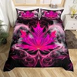 Cannabis Leaf Comforter Cover Purple Marijuana Decor Bedding Set Boho Exotic Marijuana Weed Leaves Hippie Duvet Cover for Adult Women Girls Bohemian Purple Trippy Leaves Soft Luxury Bedspread, Full