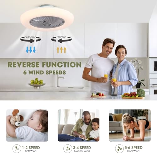 Ludomide Low Profile Ceiling Fans With Lights, 22 Inch Ceiling Fan With Rgb Ambient Light Flush Mount Ceiling Fan Light With Alexa/Voice/Remote/App Control thumb #3