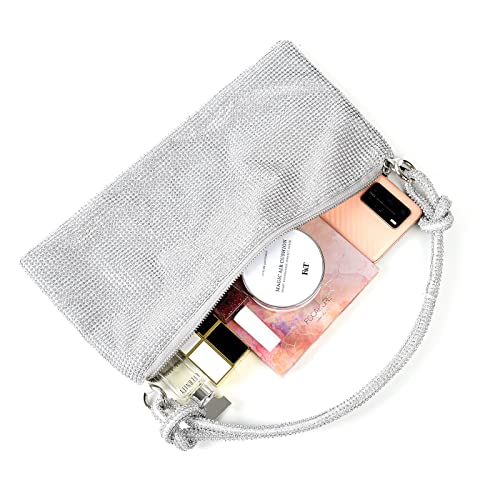 Valleycomfy Chic Rhinestone Purses For Women Sparkly Evening Handbag Bling Hobo Bag Shiny Silver Clutch Purse For Party Club Wedding Sliver #TOP3