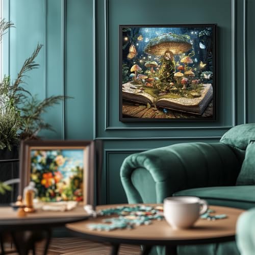Fantasy Mushroom Book Puzzle 1000 piezas para adultos, rompecabezas de bosque mágico de hongos y plantas, rompecabezas vintage de naturaleza con mariposas y árboles miniatura 6