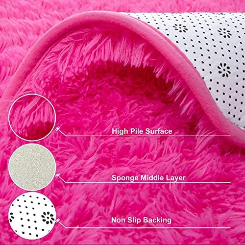 Foxmas Soft Fluffy Area Rugs for Bedroom Kids Room Plush Shaggy Nursery Rug Furry Throw Carpets for Boys Girls, College Dorm Fuzzy Rugs Living Room Home Decorate Rug, 4ft x 6ft, Hot Pink 7 51IOc 2sL5L. AC