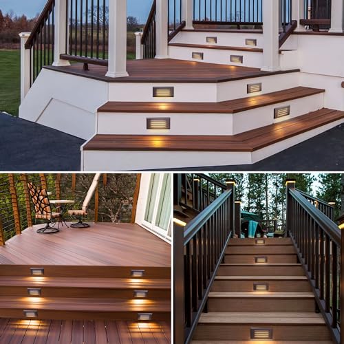 Image of SUNVIE Low Voltage Step Lights Outdoor 5W LED Stair Lights with Horizontal Louver Faceplate Deck Lights for Steps Stairs Fences 12V 3000K 3.2FT ETL Listed Wire, Fastlock2 Connectors Included, 12 Pack