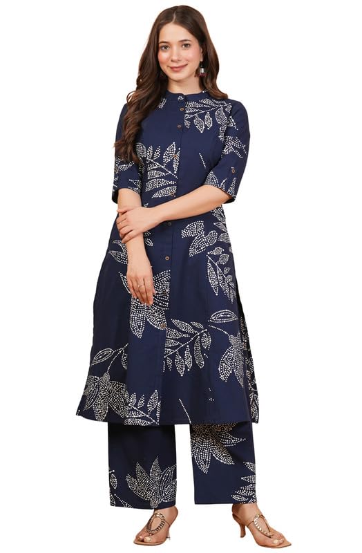 Image of rytras Women Pure Cotton Printed A-Line Kurta Set with Palazzo pants|Ethnic wear|Kurta Set for Women