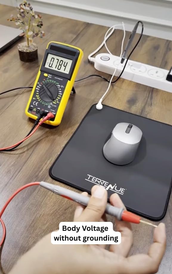 Image of Grounding Mat Kit with Voltage Tester & Multimeter | Earthing Mat 60x40cm | Black Anti-Skid Carbon-Leather Grounding Sheet | For Desk, Bed & Feet | Body Earthing Pad India |