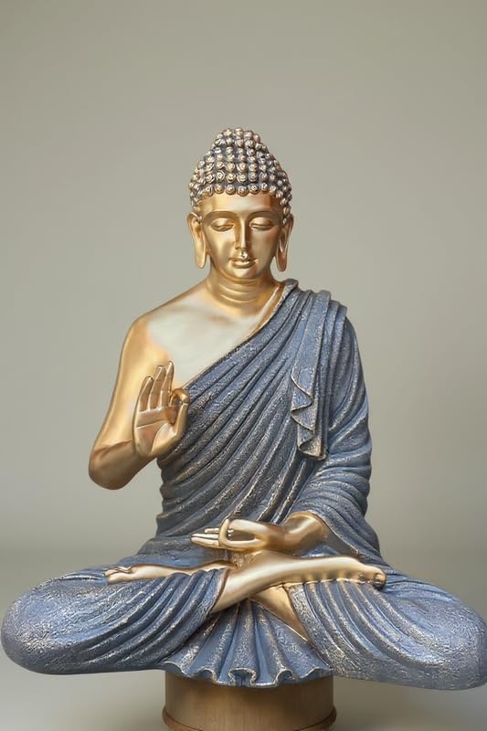 Image of 2 Feet Buddha Statue for Home Decor, Garden and Gifting, Big Size, Made of Resin, Premium Luxury Decoration Showpiece, Vastu Feng Shui for Good Luck, Happiness (Metallic Grey & Golden)