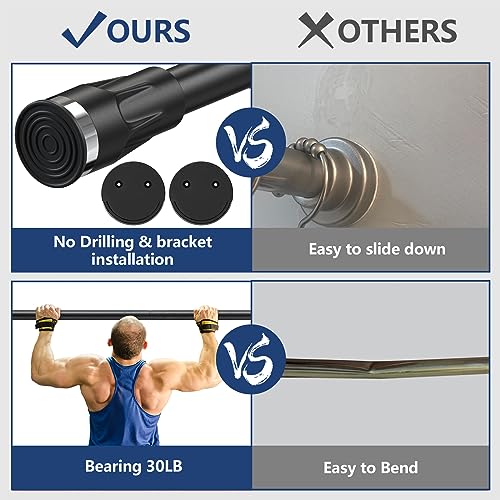 Shower Curtain Rod With Holders, 42 to 72 inch Tension Shower Curtain Rod No Drilling Adjustable Black Shower Rods - Thumbnail 5