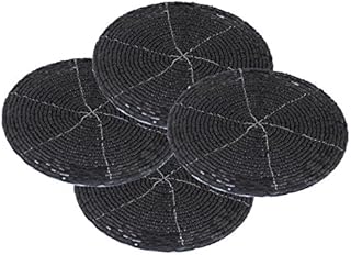 SKAVIJ Glass Beads Tea Coasters Set of 4 for Home and Office Desk (Dia - 10.2 cm, Black)