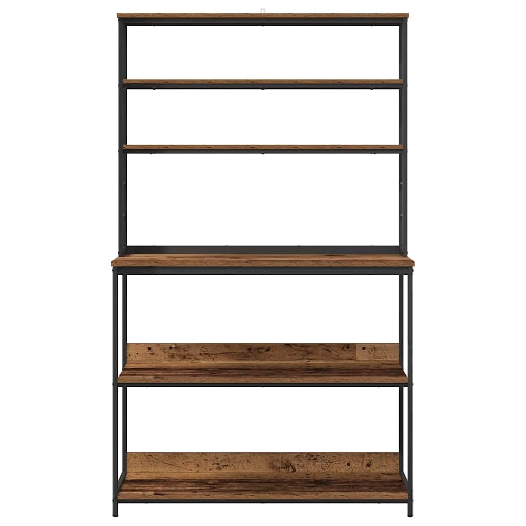 Industrielles Küchenregal 100 x 40 x 168 cm aus Holzwerkstoff mit stabilem Stahlrahmen, freistehend für Küche und Essbereich, viel Stauraum für Kochutensilien und Deko,
