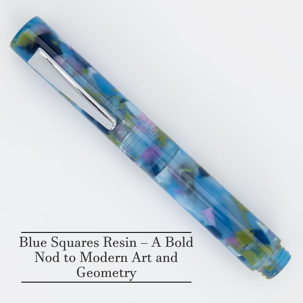 Monteverde MVP Fountain Pen Blue Squares - Extra Fine Nib - Compact & Versatile Mini Pocket Pen - JoWo German-Made Nib - Cartridge & Eyedropper Fill