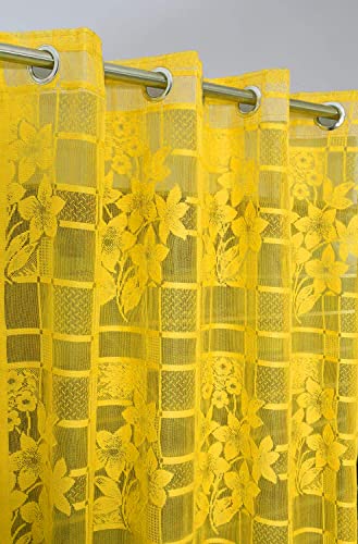 Image of Fabrilia Heavy Polyester Net Semi Transparent Fancy Grommet Curtains, Floral Design, Yellow, Window- 4 Feet X 5 Feet, Pack Of 2 Pcs