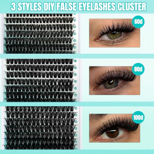 GEMERRY Lashes Clusters Kit Thick Lash Clusters 3 Styles 840Pcs Fluffy Lash Clusters Kit with Waterproof Bond and Seal Remover Tweezers for Beginners(60D+80D+100D) — view 3