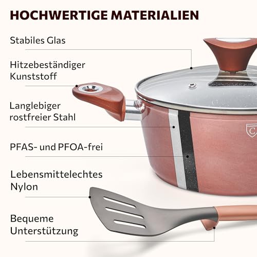 Topfset 15-teilig mit Antihaftbeschichtung - Kochgeschirr für Gasherd & Ceranfeld - Töpfe & Pfannen Set
