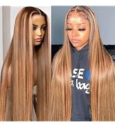 NARNI 32 Inch Highlight Ombre 13x4 Lace Front Wigs Human Hair Pre Plucked 180% Density Straight H...