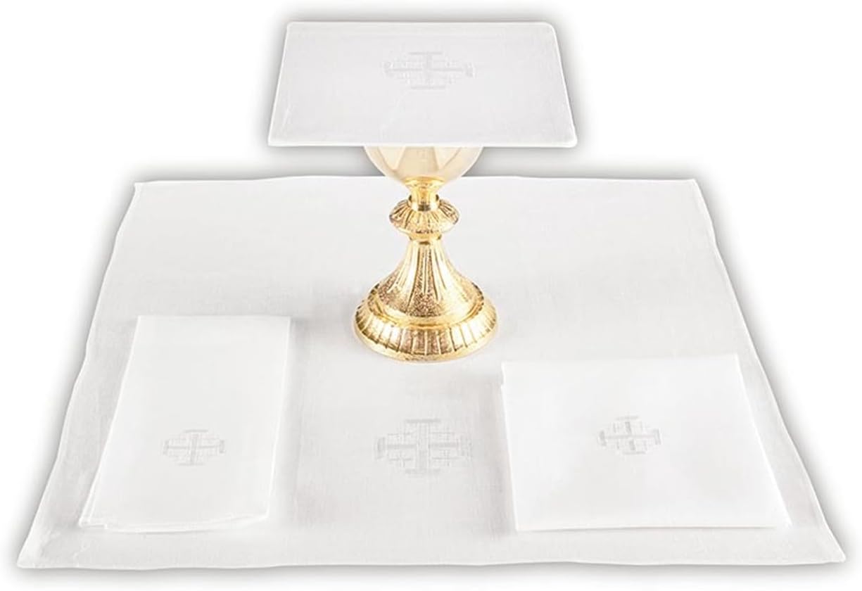 Jerusalem Cross Chalice Pall with Insert 100% Cotton Catholic Church Communion Supplies, 7 Inch Square, Pack of 4