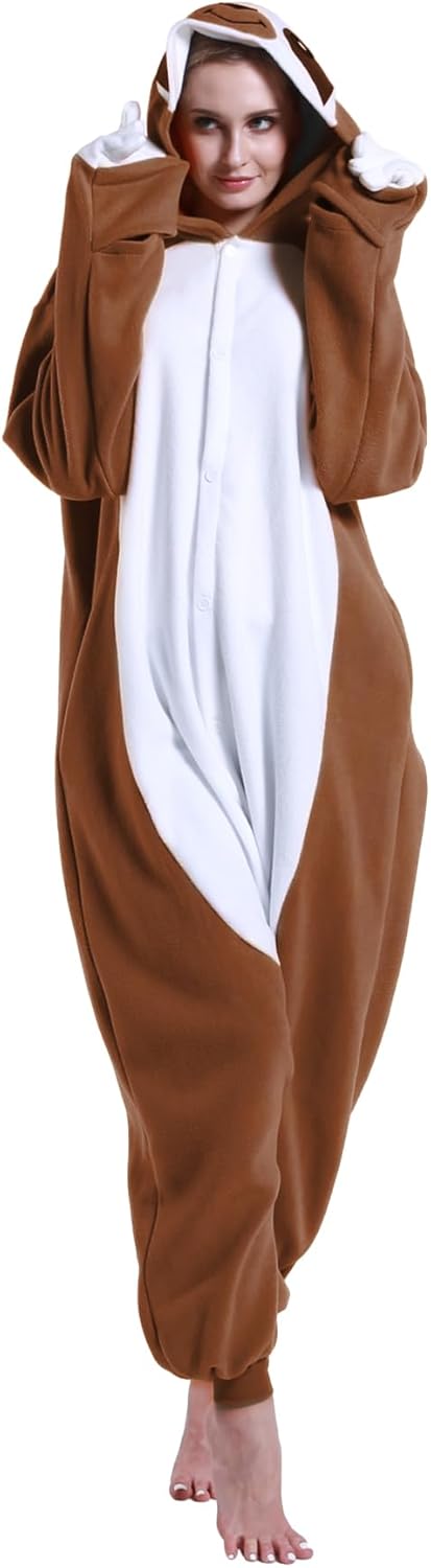 Funnyparty Sloth Onesie Pajamas Adult Halloween Animal Cosplay Cartoon Costume One Piece Sleepwear Women Men