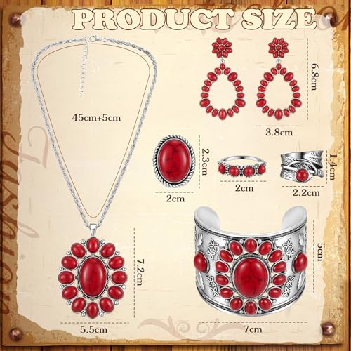Image of Ecally Bohemian Western Jewelry Turquoise Set Women Country Pendant Long Choker Layered Bracelets Earrings Ring for Women