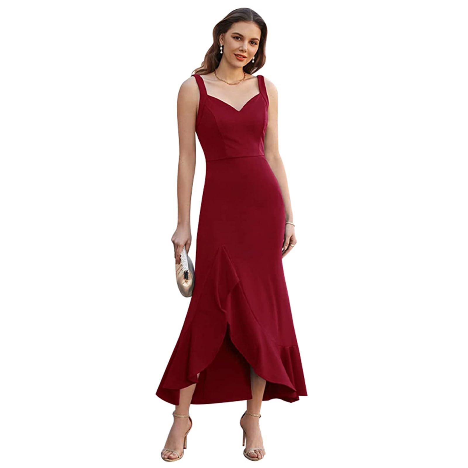 Abito da cocktail da donna, con scollo alto e spacco