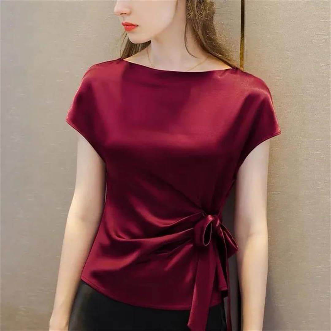 Camicetta da donna in chiffon in raso stile coreano con lacci