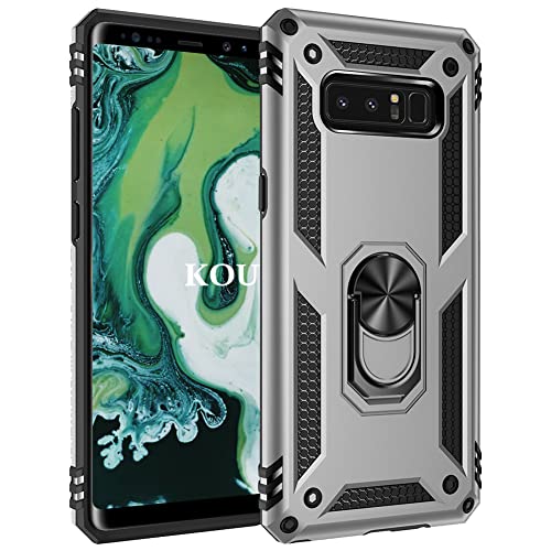 KOUYI Funda para Samsung Galaxy Note 8, Armor Militar Carcasa con 360 Anillo iman Soporte Hard PC y Silicona TPU Bumper antigolpes Fundas Carcasas Case con Kickstand para Samsung Note 8 (Plata)