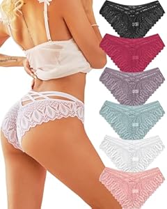 ALL OF ME 6er Pack Brazilian Slips Damen Spitze Unterhosen Sexy Unterwäsche Dessous Frauen Panties Brasilien Underwear Women Bikini Mehrpack S-XL, A-6, M