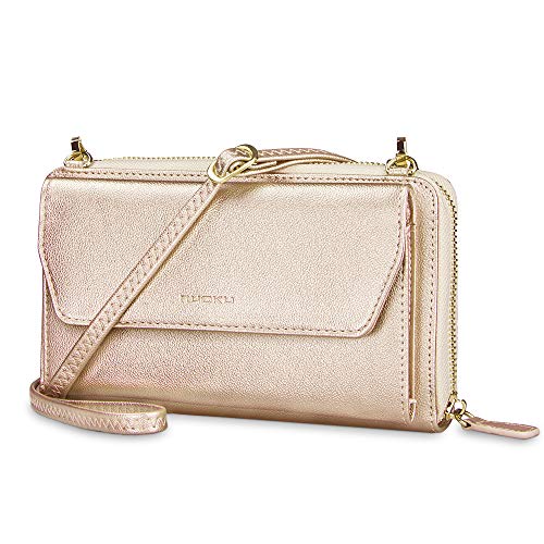 Image of nuoku Womens RFID Wallet Purse Wristlet Crossbody Clutch with Zip Around 2 Strap | RFID