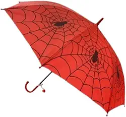 Guarda-Chuva Infantil Vermelho com Estampa de Teia de Aranha, 8 Varetas, Abertura Automática, com Apito