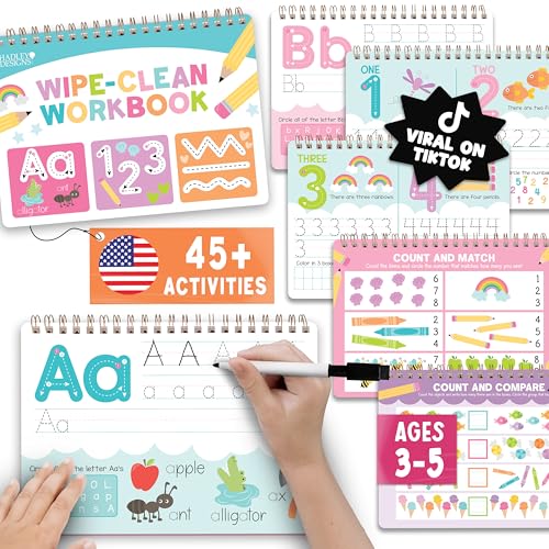 Hadley Designs ABC Tracing Books for Kids Ages 3-5 - Preschool Learning Activities, Dry Erase Writing Practice for Kids, Reusable Alphabet Letter Tracing PreK Workbooks Age 4-5, Pre K Graduation Gifts
