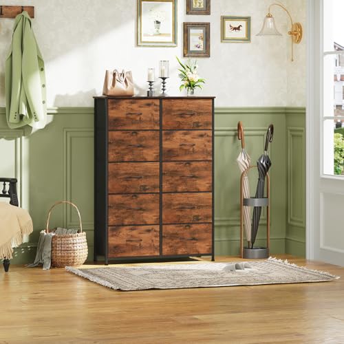 Somdot Dresser for Bedroom with 10 Drawers, Wide Storage Organizer Chest of Drawers with Fabric Bins for Closet Bedside Nursery Living Room Laundry Entryway Hallway,Wood Grain Print by Somdot - Image 9