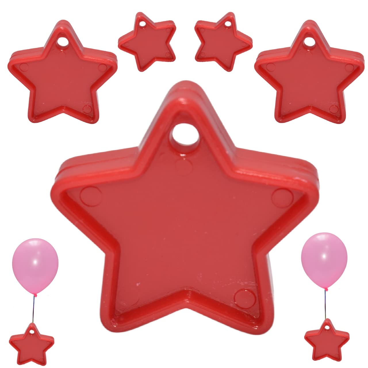 6 Pesi Per Palloncini A Stella Rossa Con Nastro Da 5m Ciascuno: Fermapalloncini Per Feste E Compleanni - 6