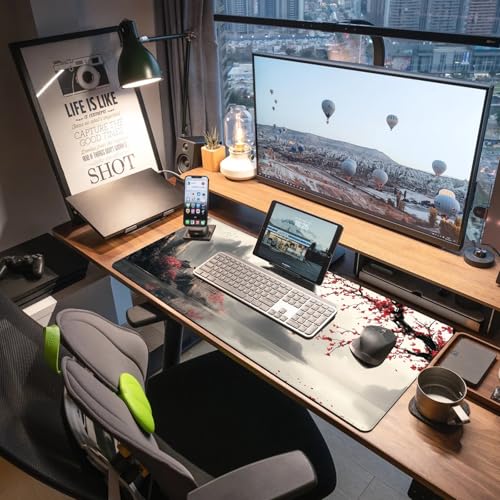 Extended Gaming Mouse Pad, Large Mouse Mat 3 mm Nature Rubber Base Mousepad with Stitched Edges, Non-Slip Desk Mat for Office Home Great Gift 31.5x11.8 Inch (Japanese Watercolor) - Image 4