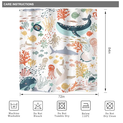 Kids Sea Animal Extra Long Shark Fish Funny Art Bathroom Shower Curtain Set by Riyidecor - Used condition - Image 5